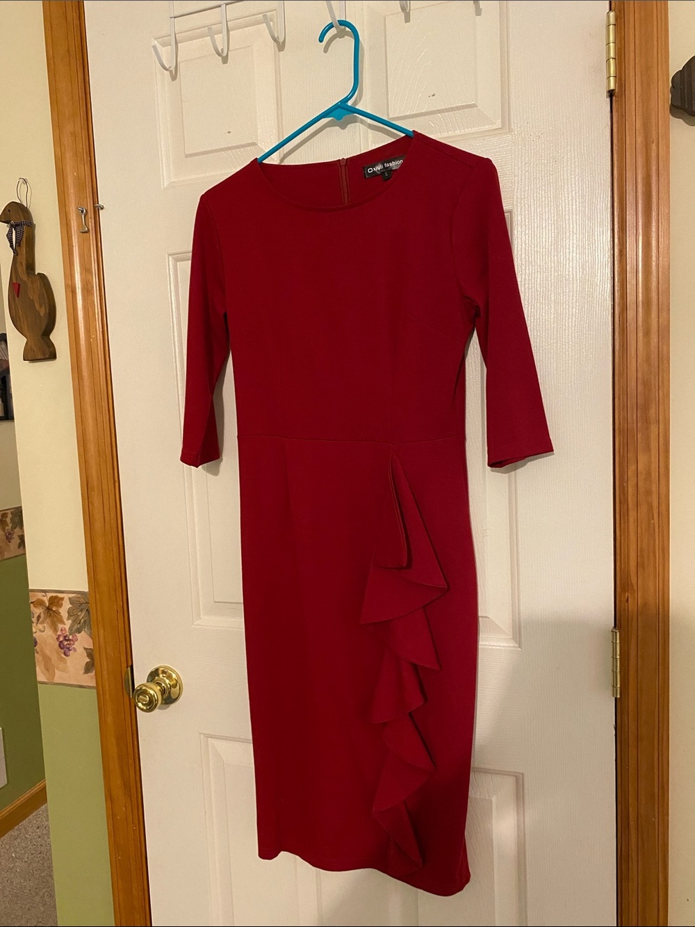 City Chic Ruffle-Accent Midi Dress in Burgundy